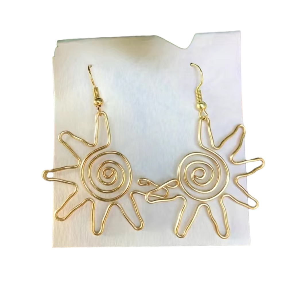 Retro Boho Abstract Style Golden Sun Drop Earrings